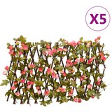 vidaXL Umetni bršljan raztegljiva ograja 5 kosov temno roza 180x30 cm | Shoptok.si