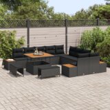 vidaXL 13-delni set vrtnih sof z blazinami Črna Poli ratan Akacija | Shoptok.si