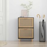 Ormarić za cipele crni 52 x 25 x 80 cm drvo i prirodni ratan | shoptok.hr