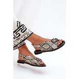 Boto Flat Sandals With Decoration Snake Pattern Beige-Brown Haliones | Shoptok.si