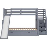 Lumor Dvoposteljna postelja iz masivnega lesa - 90x200cm + 140x200cm - z lestvijo za shranjevanje in drsnikom - siva, (22068486) u
