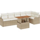 vidaXL set od 7 komada vrtnih sofa s jastučićima bež poli ratan akacija, dvosjedna vrtna sofa s jastučićima bež poli ratan | shoptok.hr