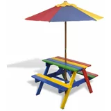  Dječji stol & klupe za piknik sa suncobranom četiri boje