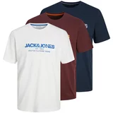 Jack & Jones Majica 'ALVIS' mornarska / svetlo oranžna / vinsko rdeča / bela