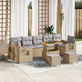 vidaXL 10-delna vrtna sofa garnitura z blazinami Bež poli ratan akacija | Shoptok.si
