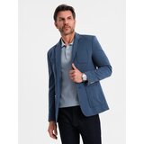Ombre Men's SLIM knit jacket with subtle texture - dark blue | ePonuda.com