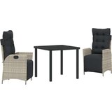vidaXL 3-delni vrtni jedilni set svetlo sivi poli ratan | Shoptok.si