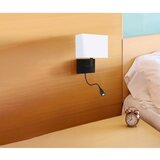 Searchlight Hotel Stenska svetilka mat črne barve, belo tekstilno senčilo z bralno lučko, (22100513) | Shoptok.si