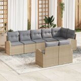 vidaXL vrtni kavč set 8 delni z blazinami bež poly ratan | Shoptok.si