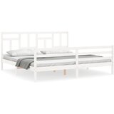 The Living Store Posteljni okvir z vzglavjem bel 200x200 cm trden les - Posteljni Okvir, (21529757) | Shoptok.si