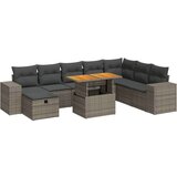 vidaXL 9-dijelni set vrtnih sofa poliratan i bagrem s jastucima sivi | shoptok.hr