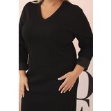 Kesi Włoski Plus Size women's dress in butter color with a V-neck and sleeves black | ePonuda.com