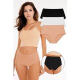 Dewberry 09653 Womens High Waist Laser Cut 3 Piece Panties-MULTICOLOR | shoptok.hr