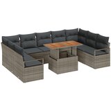vidaXL set vrtnih sofe od 10 dijelova s jastučićima siva poli ratan akacija, dvostruka vrtna sofa s jastučićima siva poli ratan Cijene