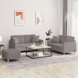  3-dijelni set sofa s jastucima smeđesivi od tkanine