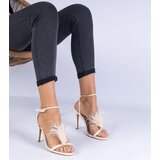 Gemre Beige high-heeled sandals with feathers Arisat | Shoptok.si