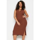 Trendyol Curve Plus Size Dress - Brown - Bodycon Cene