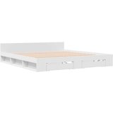 vidaXL Posteljni okvir s predali bel 200x200 cm inženirski les | Shoptok.si