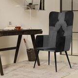  Fotelja s krilnim naslonom od prave kože crno-siva | shoptok.hr