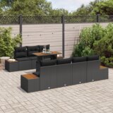 vidaXL 8-delni vrtny jedilni set z blazinami Črn Poly Ratan Acacia | Shoptok.si