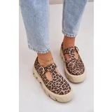 Zazoo Suede Loafers With Buckle In Leopard Print