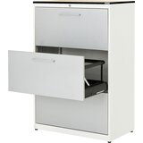 mauser Predalnik za obešalne mape, plošča s polnim jedrom iz HPL, 3 predali, 2 vrsti, z blažilnikom, čista bela / aluminijasto siva / javor | Shoptok.si