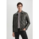 Defacto slim Fit Polo Collar Lined Faux Leather Coat Jacket Cene