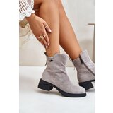 VINCEZA Warm Women's Boots Made Of Natural Suede With Zipper Gray 66696 | Shoptok.si