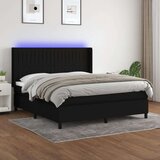  Box spring postelja z vzmetnico LED črna 160x200 cm blago Cene
