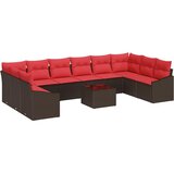 vidaXL Set sofe 11 kom. Smeđa poliratan - Smeđa sa stolom | shoptok.hr