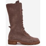 Zazoo Suede Ankle Boots With Lacing To Mid Calf 3103 Dark Beige | Shoptok.si