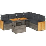  7-dijelni set vrtnih sofa poliratan i bagrem s jastucima sivi | shoptok.hr