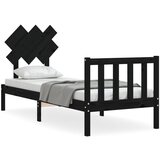 The Living Store Posteljni okvir z vzglavjem črn trden les - Posteljni Okvir, (21529066) | Shoptok.si