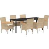 vidaXL Set od 7 komada za objedovanje u vrtu s jastucima bež poli ratan | shoptok.hr