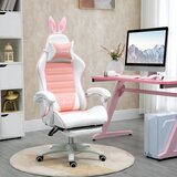  Ergonomska gamerska stolica s lumbalnom potporom osloncem za noge naslonom za glavu s ušima zeca roza | shoptok.hr