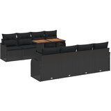 vidaXL 9-dijelni vrtni sofa set s jastučićima Crni poli ratan akacija, 2-sjedala vrtni sofa s jastučićima Crni poli ratan Cijene
