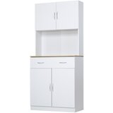 HOMCOM 180 cm visoka kuhinjska omarica z dvema vratoma in predalom, kredenca z lesenim okvirjem, bela, (20745523) | Shoptok.si