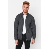 Trendyol Anthracite Men's Slim Fit Half Fisherman Zip Closure Texture Panel Knitwear Cardigan | ePonuda.com