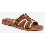 Zazoo Leather Flat Slippers With Panther Print | Shoptok.si