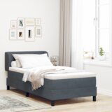 Box Postelja Box Spring z Zložljivim Matracem Temno Siva 80x200 cm Žamet, (22051817) | Shoptok.si