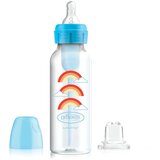 Dr.browns Bočica uskog grla 250 ml – početni set od bočice do sippy čaše, plavi dugin motiv + L3 duda | shoptok.hr