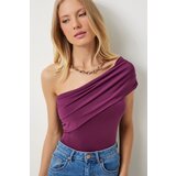  Women's Plum One Shoulder Gathered Knitted Blouse | Shoptok.si