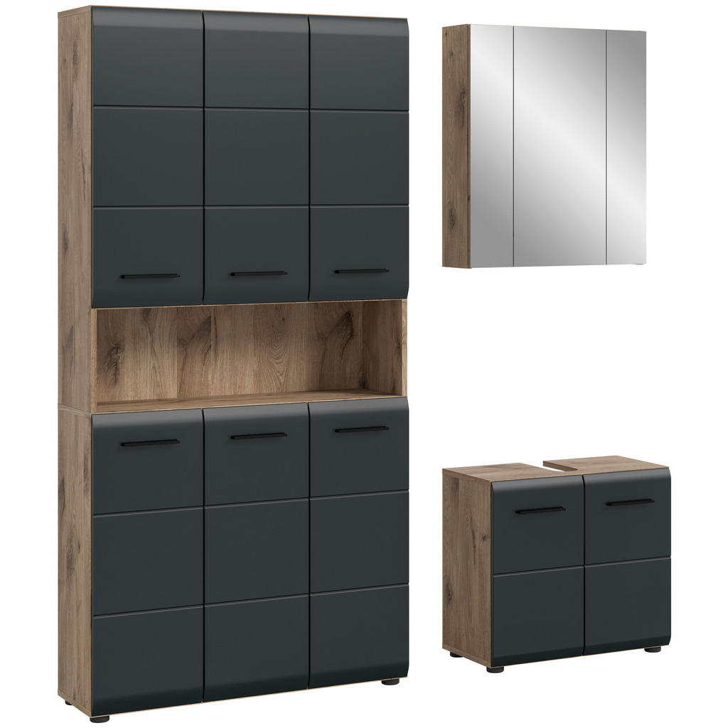 MID.YOU Kopalnica Ice, Črna, Barva Hrasta, 3-Delna | Shoptok.si