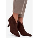 Boto Low Women's Ankle Boots On Heel Eco Suede Chocolate Jolivra | Shoptok.si