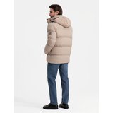 Ombre Men's puffer jacket with check lining - beige Cene