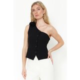 Trendyol black fitted fitted limited edition one shoulder rose detailed woven vest cene