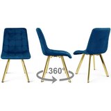  Okretna stolica CIEZA 360, tamnoplavi baršun, zlatne metalne noge, set 3 kom | shoptok.hr