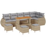 vidaXL Set od 10 komada vrtnih sofa s jastučićima bež poli ratan akacija, Set od 4 komada vrtne blagovaonice s jastučićima bež poli ratan akacija | shoptok.hr