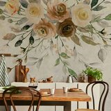  Foto tapeta - Summer bloom - retro floral motif with flowers and leaves with patterns 100x70 | shoptok.hr