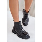 Kesi Leather ankle boots on a flat heel with a black insulated black Asperra decoration Cene